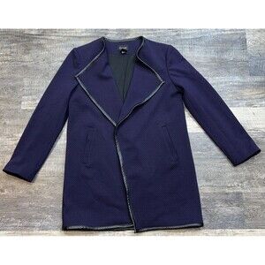 Focus 2000 Open Front 3/4 Sleeve Waffle Texture Faux Trim Blazer Size 8